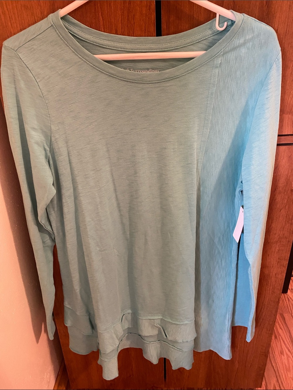 Soft Surroundings Seafoam Scoop-Neck Ruffle-Hem Knit Top-Medium  NWT Lagenlook